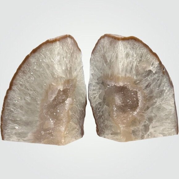 Agate Bookends Amethyst Geode Center Natural Stone Book End Bookshelf Decor (DF) - Picture 4 of 10